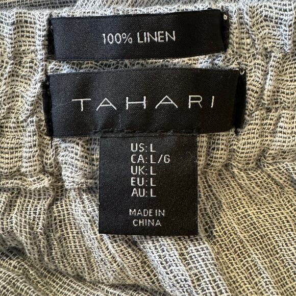 Tahari Size Large Gray 100% Linen Button Detail Tie Waist Maxi Skirt Pockets - Picture 7 of 7